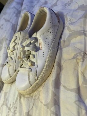 Puma White Athletic Sneakers with Subtle Pink Insole Print